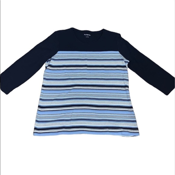 Kim Rogers women’s 3/4 length sleeve top with blue and navy blue stripes - Picture 1 of 4